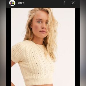 Free people short + sweet Cream Cable Knit Crop Sweater